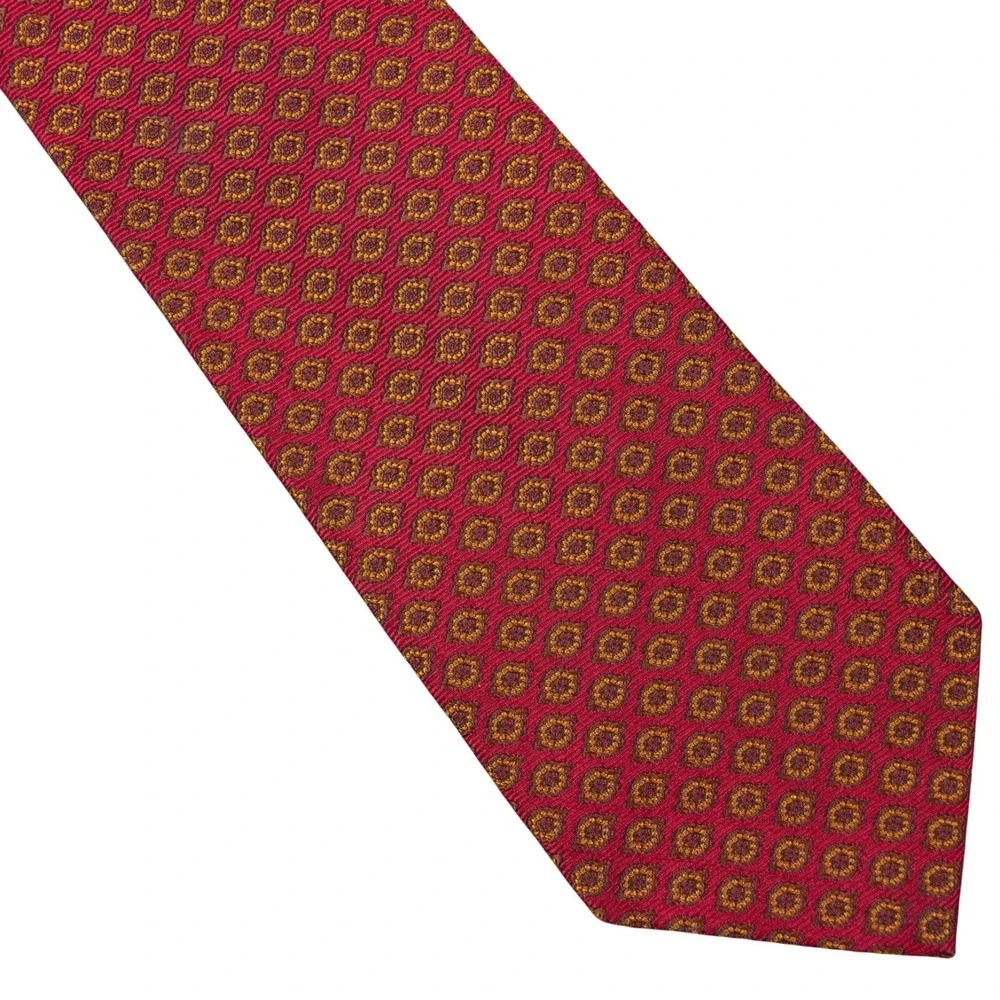 Brooks Brothers Mens Red Geometric‎ Oval Neck Tie 100% Silk Made in USA